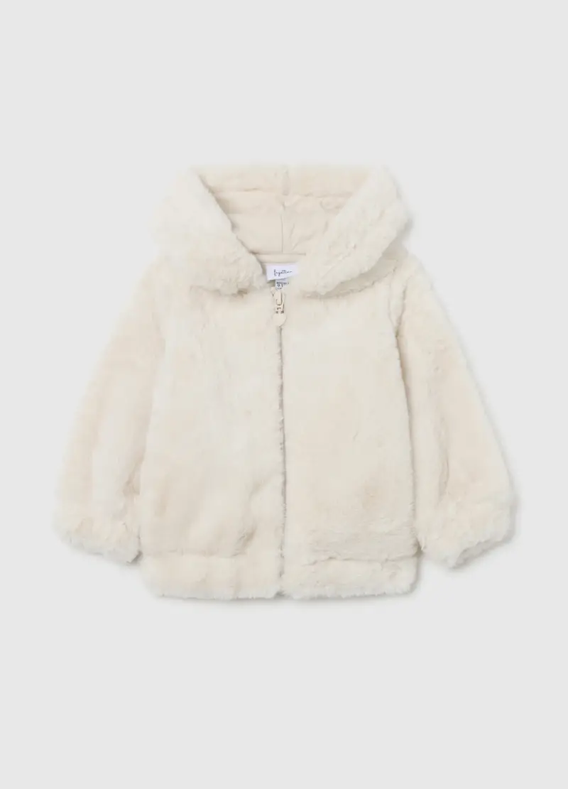 Felpa Da Bambina Beige Regular Fit Con Zip E Cappuccio, Beige
