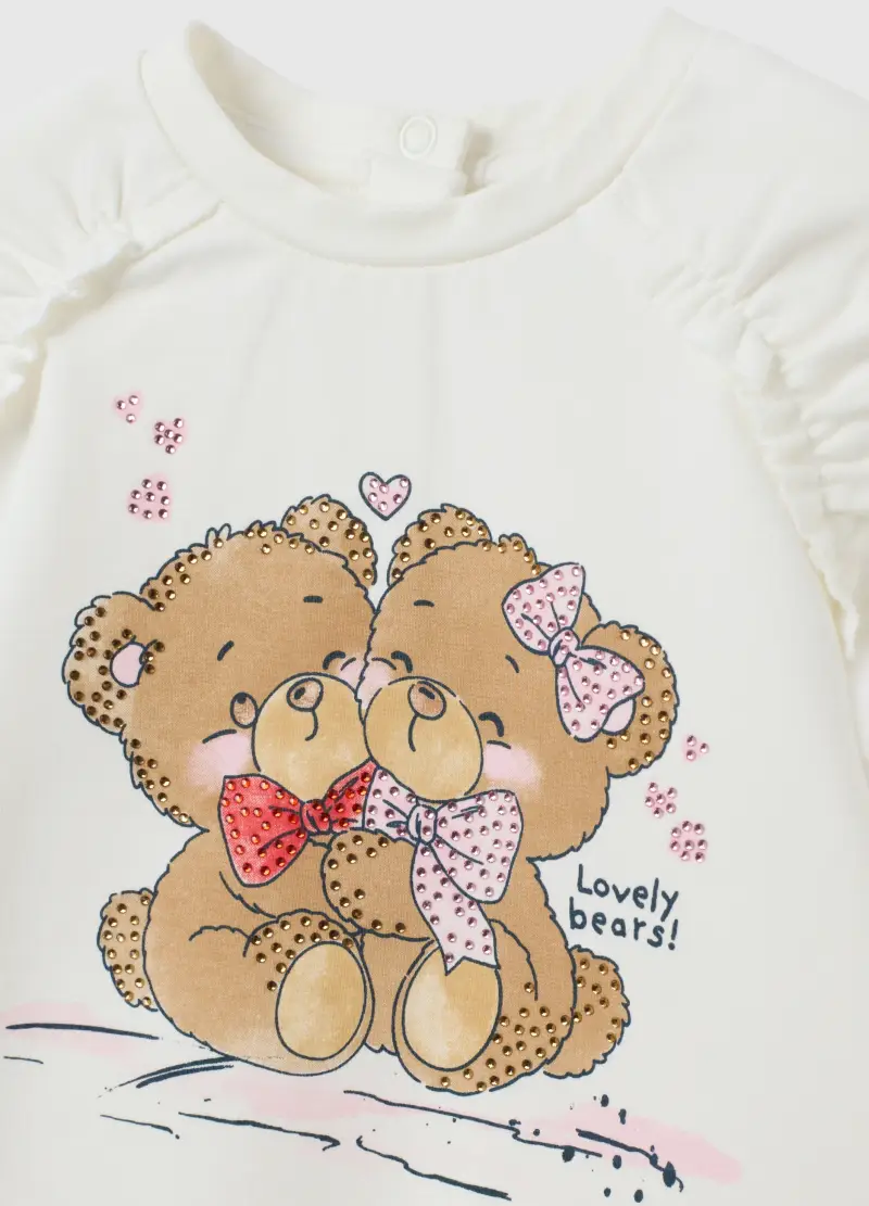 Felpa Da Bambina In Cotone Elasticizzato Bianca Regular Fit Con Orsacchiotti, Bianco miniatura 3