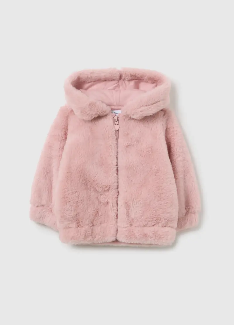 Felpa Da Bambina Rosa Regular Fit Con Zip E Cappuccio, Rosa