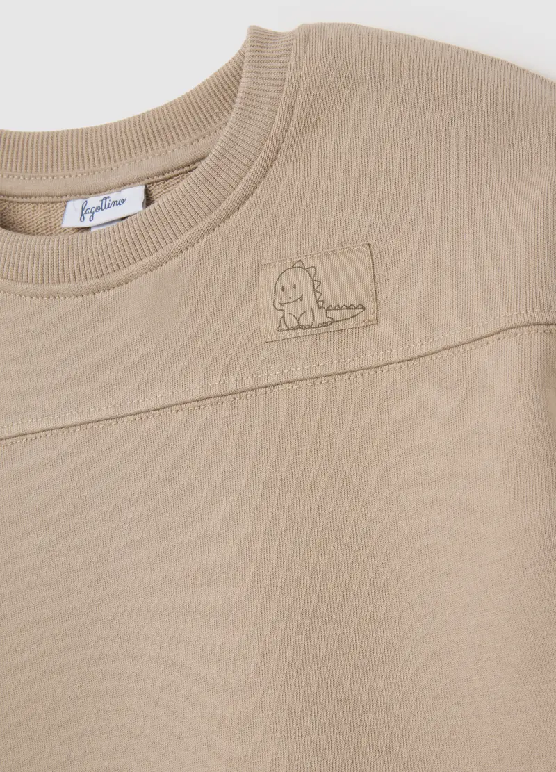 Felpa Da Bambino In Puro Cotone Beige Regular Fit Con Dinosauro, Beige miniatura 3