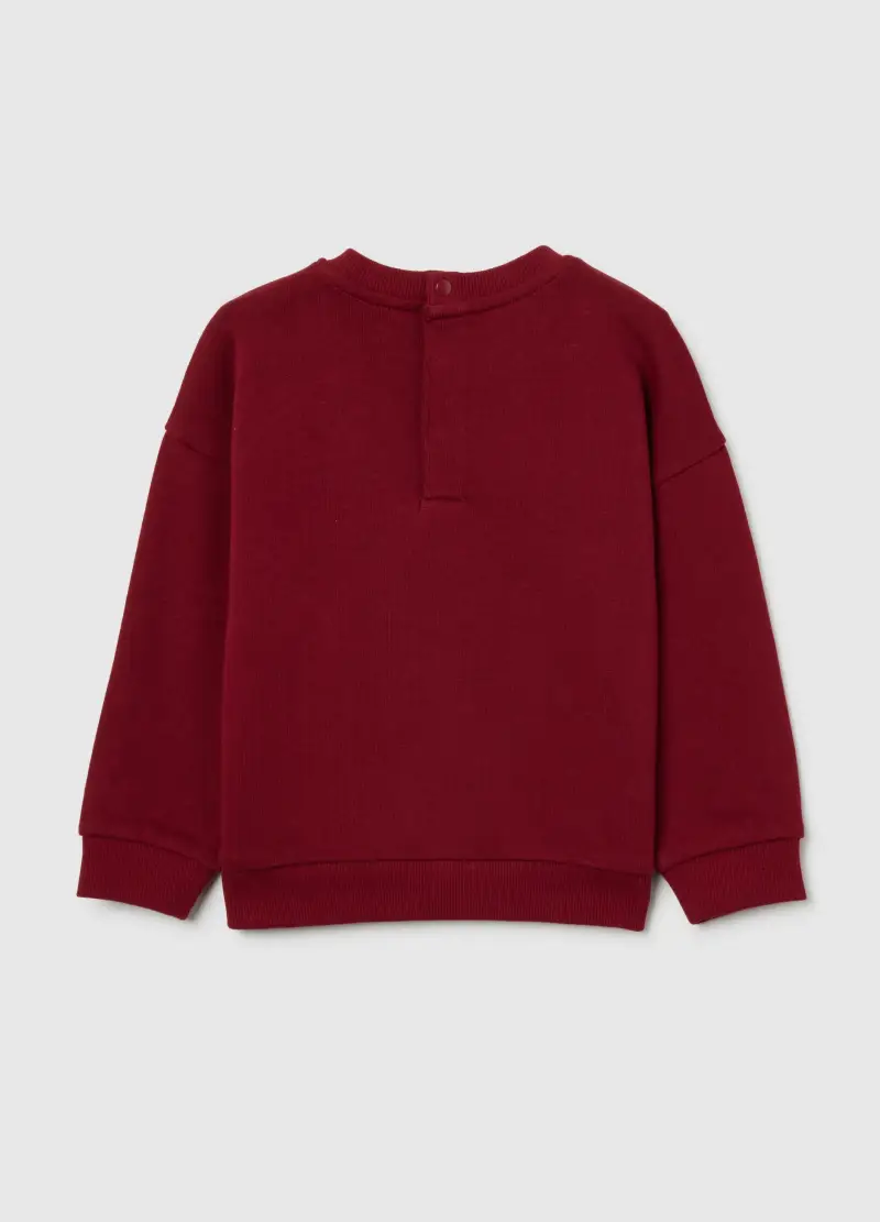 Felpa Da Bambino In Puro Cotone Rossa Oversize Con Stampa E Girocollo, Rosso miniatura 2