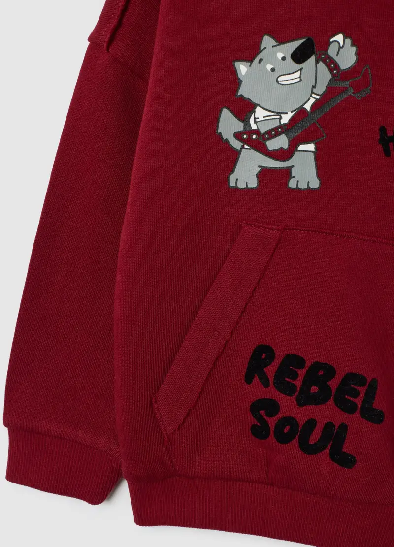 Felpa Da Bambino In Puro Cotone Rossa Oversize Con Stampa E Girocollo, Rosso miniatura 3