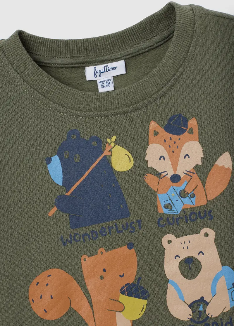 Felpa Da Bambino In Puro Cotone Verde Regular Fit, Verde miniatura 3