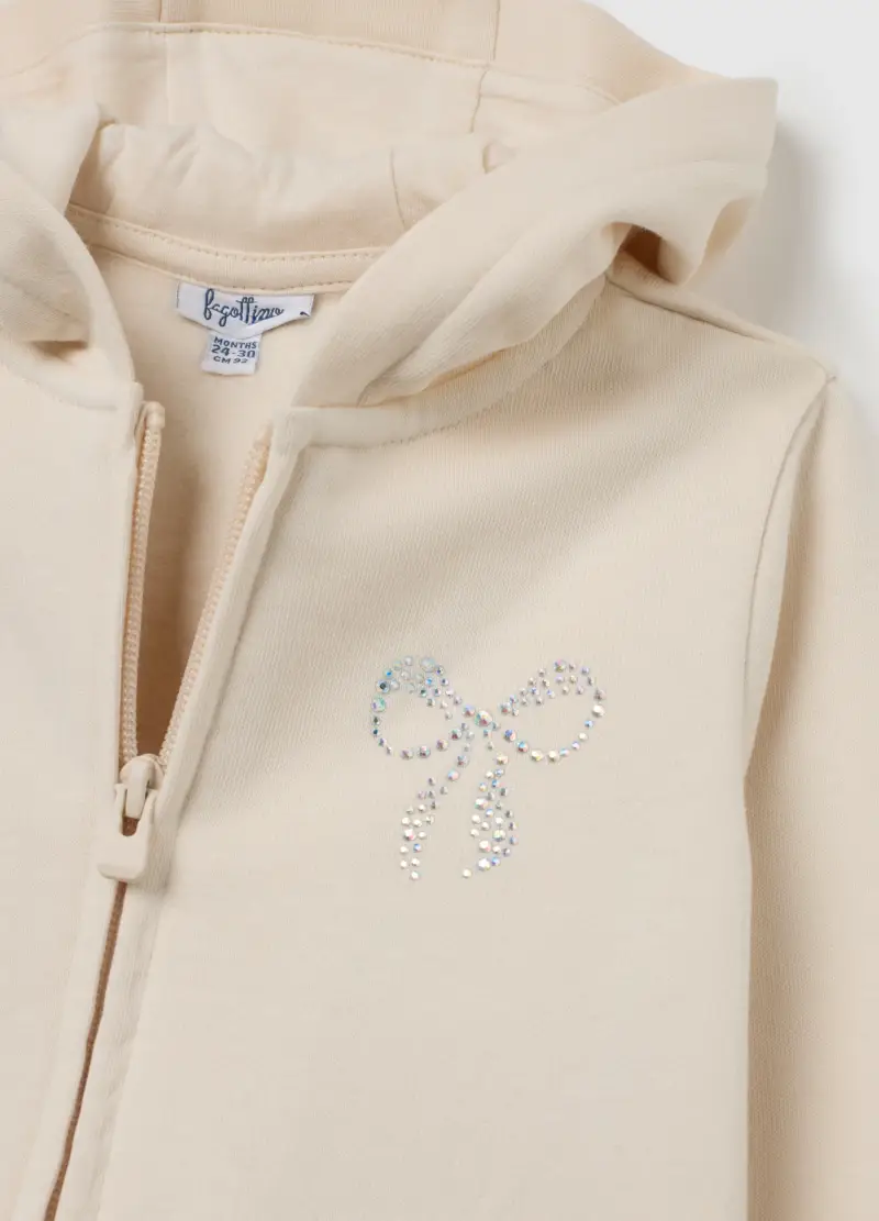 Felpa Da Bimba In Puro Cotone Beige Regular Fit Con Zip E Cappuccio, Bambina, Beige miniatura 3