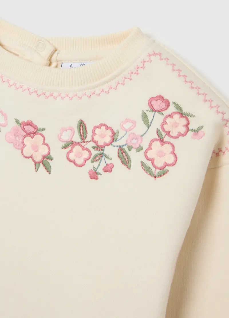 Felpa Da Bimba In Puro Cotone Beige Vestibilità Over, Bambina, Beige miniatura 3