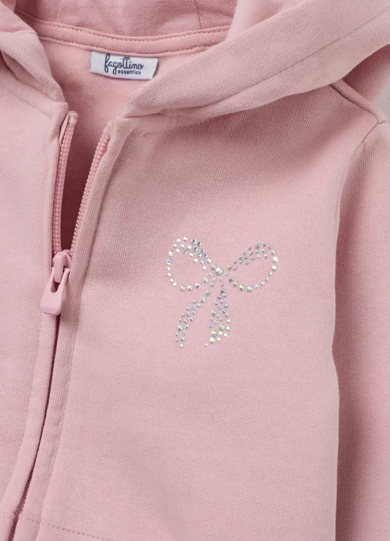 Felpa Da Bimba In Puro Cotone Rosa Regular Fit Con Cappuccio E Zip, Bambina, Rosa miniatura 3
