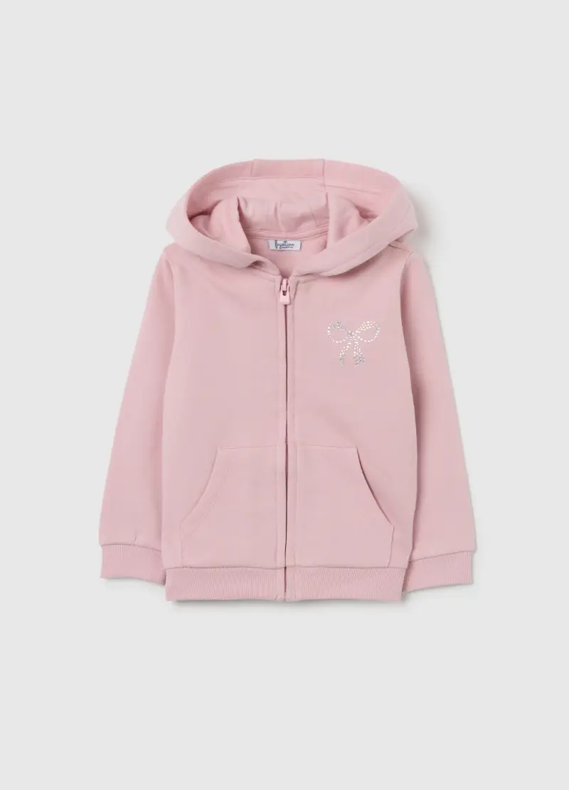 Felpa Da Bimba In Puro Cotone Rosa Regular Fit Con Cappuccio E Zip, Bambina, Rosa