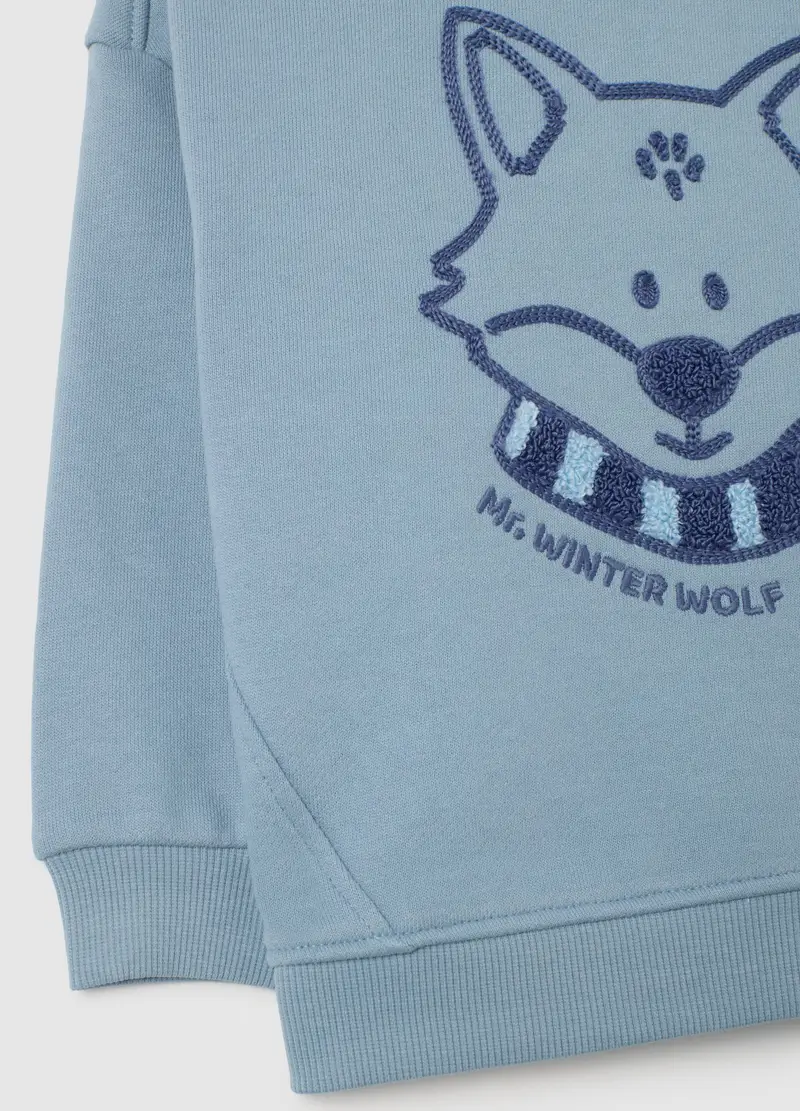 Felpa Da Bimbo In Puro Cotone Azzurra Vestibilità Over Con Stampa E Scollo Rotondo, Bambino, Azzurro miniatura 3