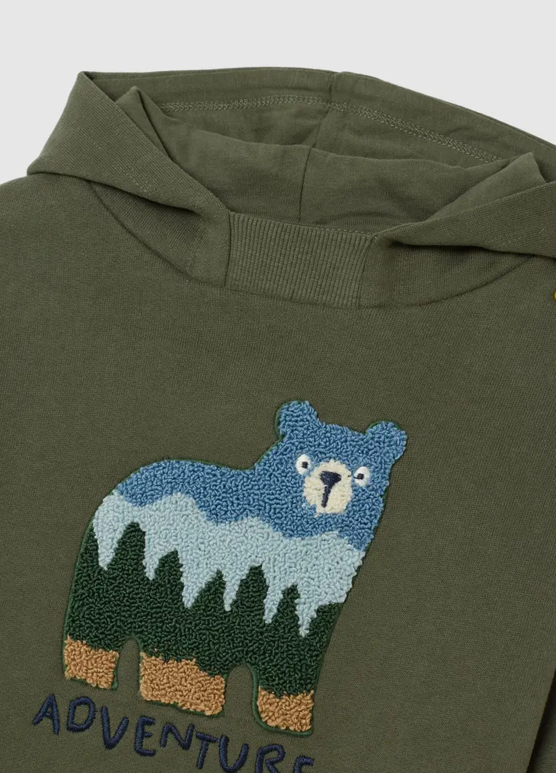 Felpa Da Bimbo In Puro Cotone Verde Regular Fit Con Stampa E Cappuccio, Bambino, Verde miniatura 3