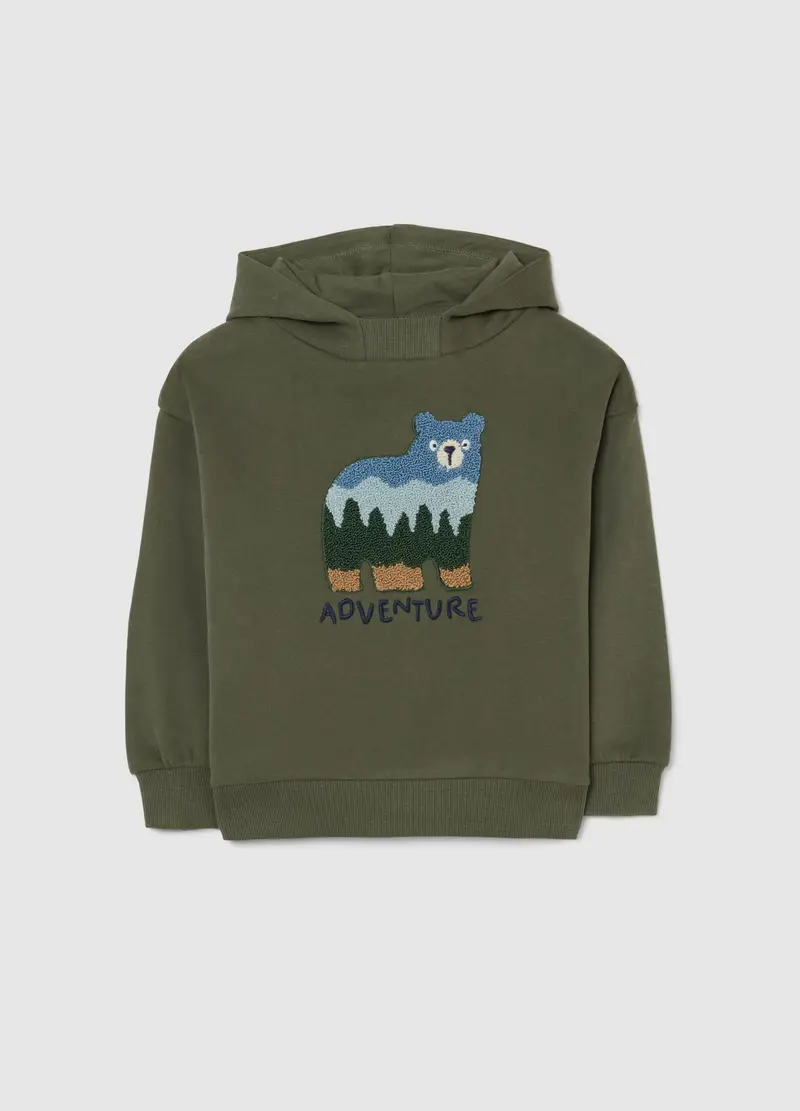 Felpa Da Bimbo In Puro Cotone Verde Regular Fit Con Stampa E Cappuccio, Bambino, Verde