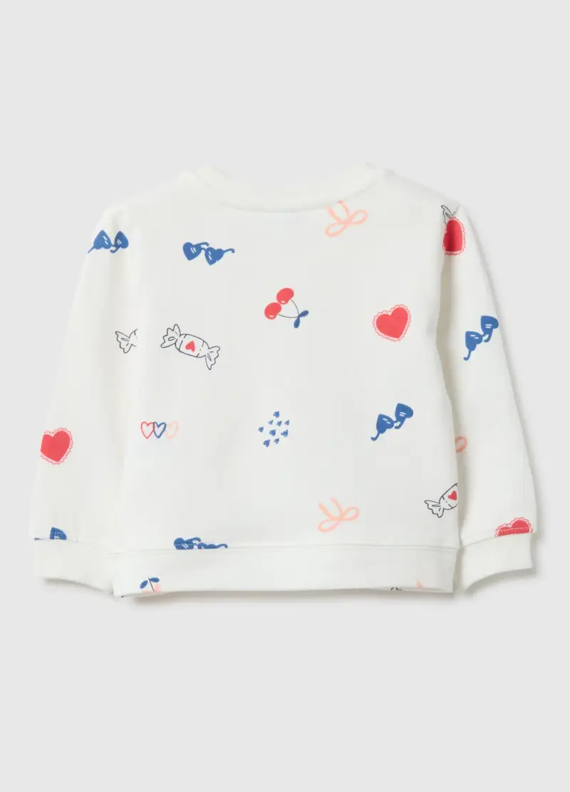 Felpa Girocollo Bianca Da Bimba In Puro Cotone Regular Fit Con Disegni, Bambina, Bianco miniatura 2