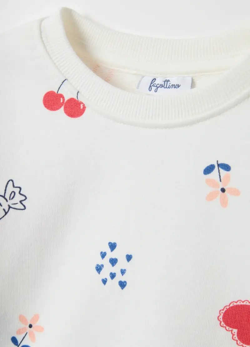 Felpa Girocollo Bianca Da Bimba In Puro Cotone Regular Fit Con Disegni, Bambina, Bianco miniatura 3
