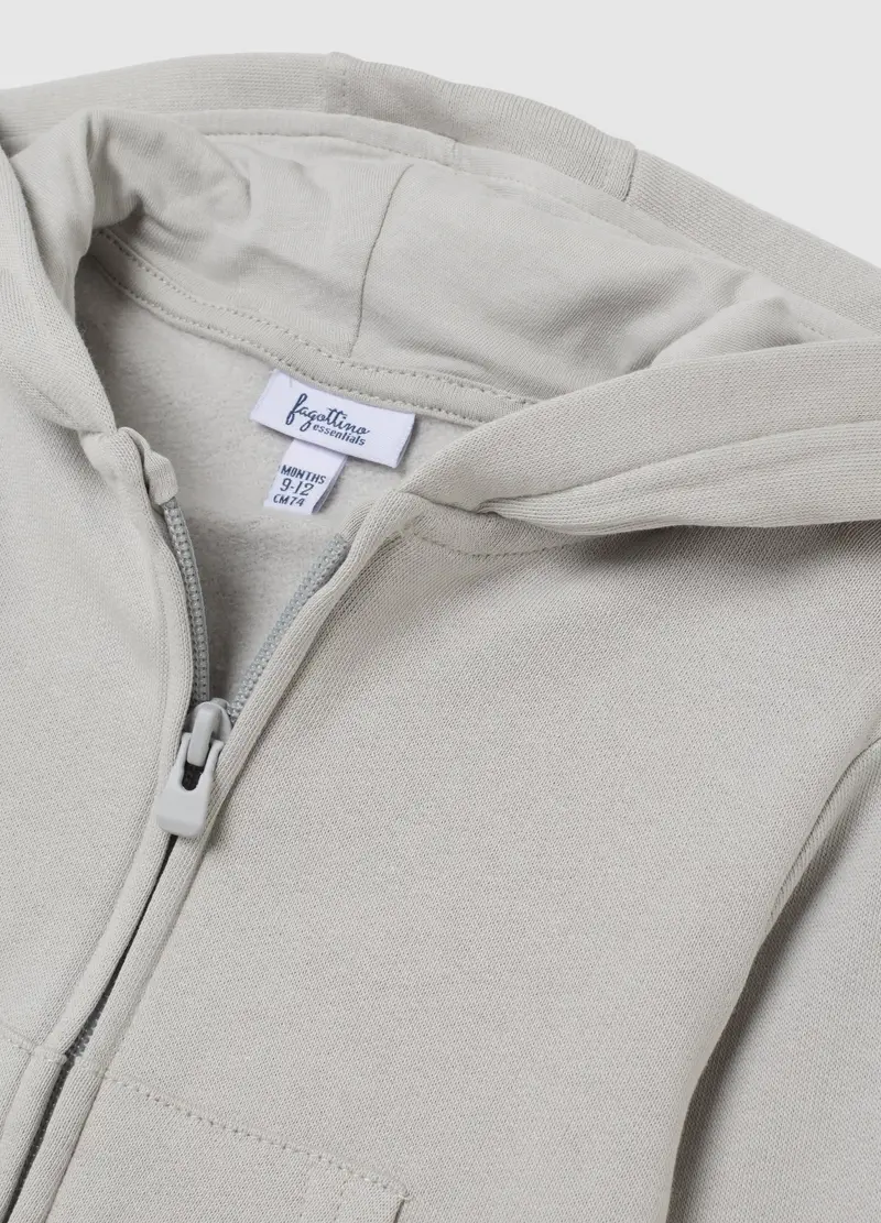 Felpa Grigia Da Bimbo In Puro Cotone Regular Fit Con Cappuccio E Zip, Bambino, Grigio miniatura 3