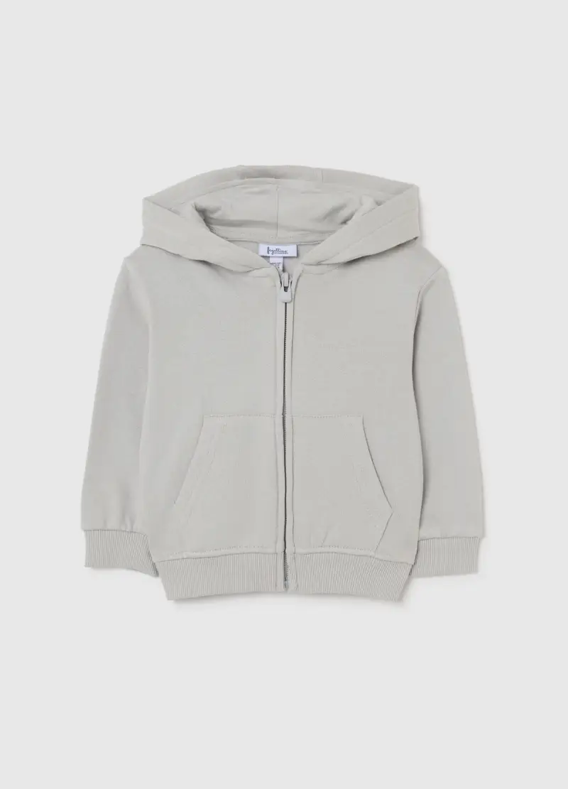 Felpa Grigia Da Bimbo In Puro Cotone Regular Fit Con Cappuccio E Zip, Bambino, Grigio