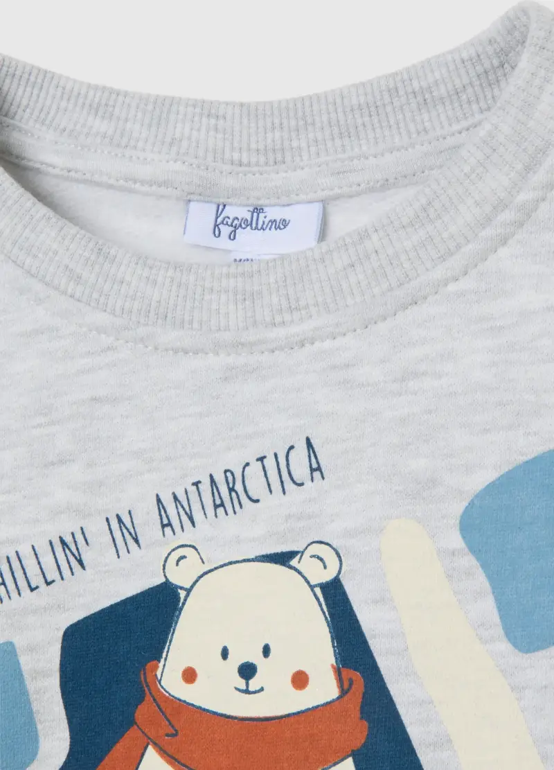 Felpa Grigia Per Bimbi In Cotone Regular Fit Con Stampa, Bambino, Grigio miniatura 3