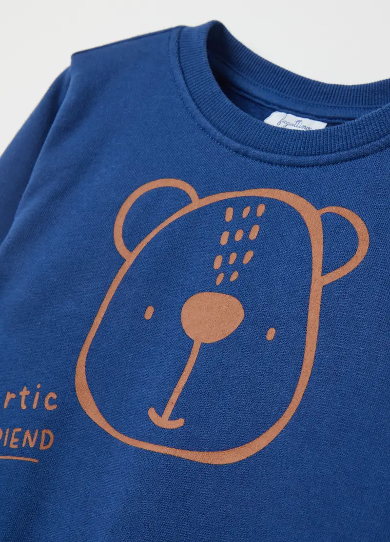Felpa In Cotone Con Stampa Orsetto, Bambino, Blu miniatura 3