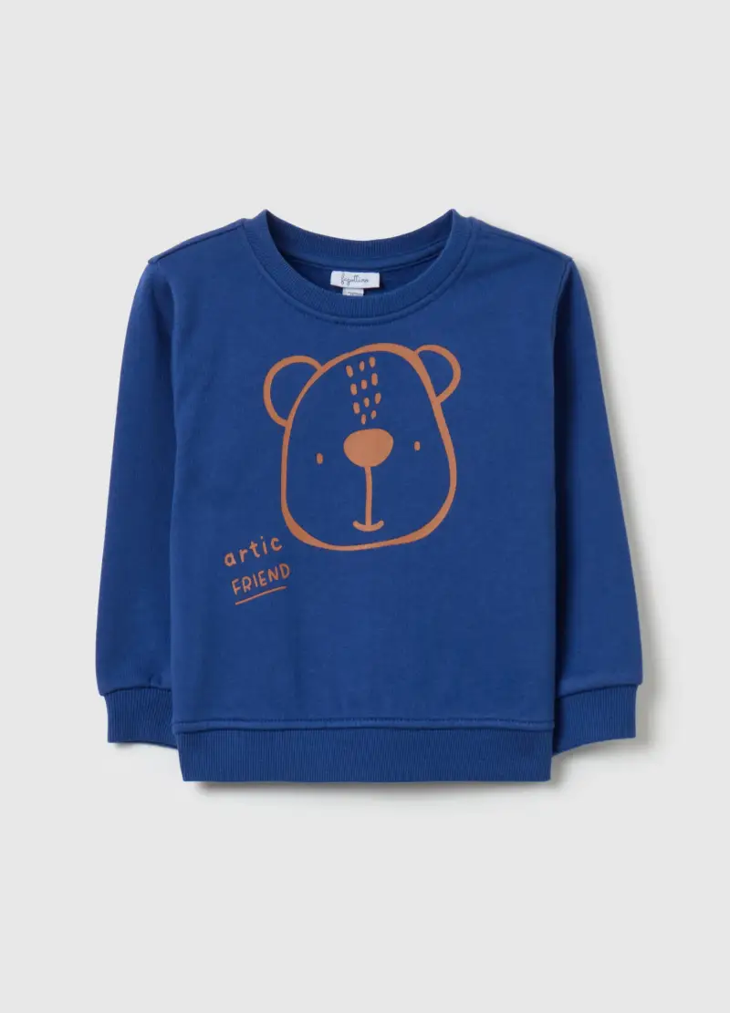 Felpa In Cotone Con Stampa Orsetto, Bambino, Blu