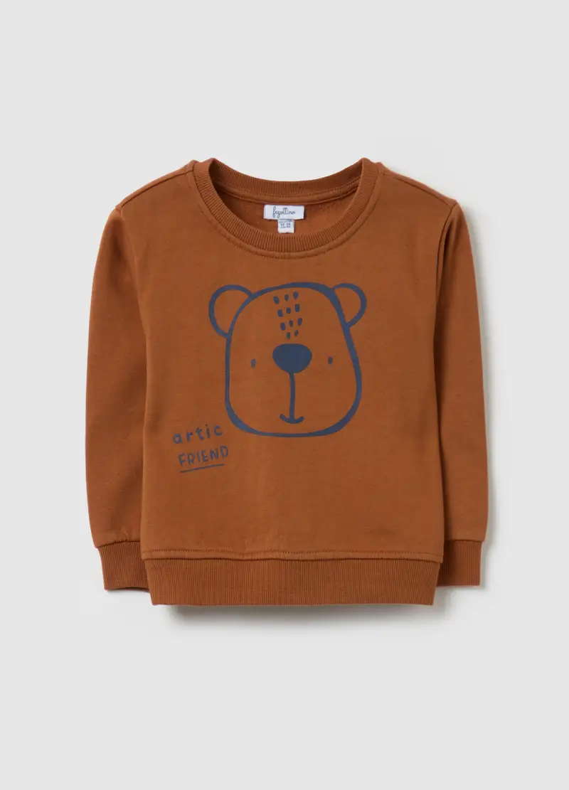 Felpa In Cotone Con Stampa Orsetto, Bambino, Marrone