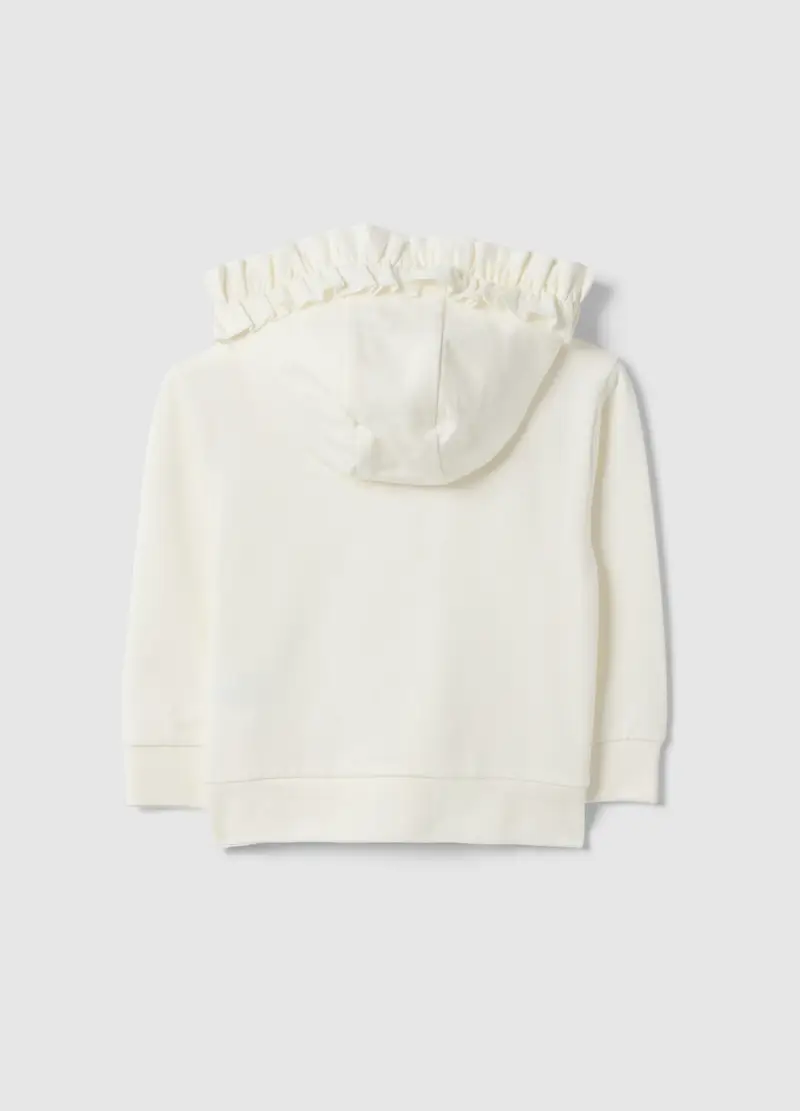 Felpa In Cotone Elasticizzato Beige Con Zip E Cappuccio Da Bimba, Bambina, Beige miniatura 2