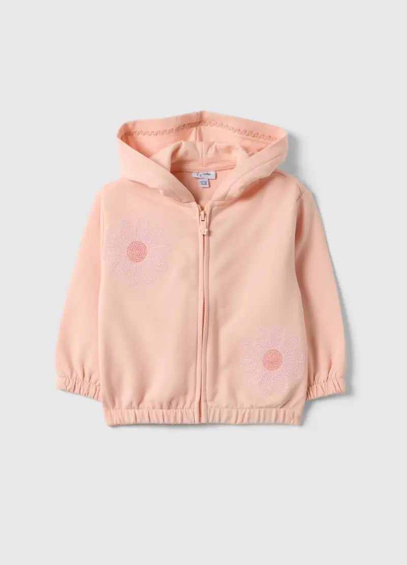 Felpa In Cotone Elasticizzato Rosa Da Bimba Regular Fit Con Fiori, Bambina, Rosa