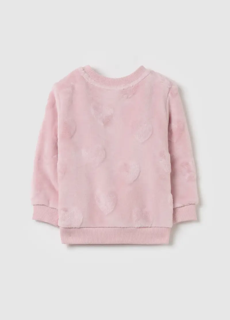 Felpa In Eco Pelliccia Stampa Cuori In Rilievo, Bambina, Rosa miniatura 2