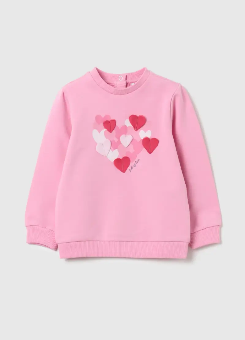Felpa In French Terry Con Applicazione Cuori, Bambina, Rosa