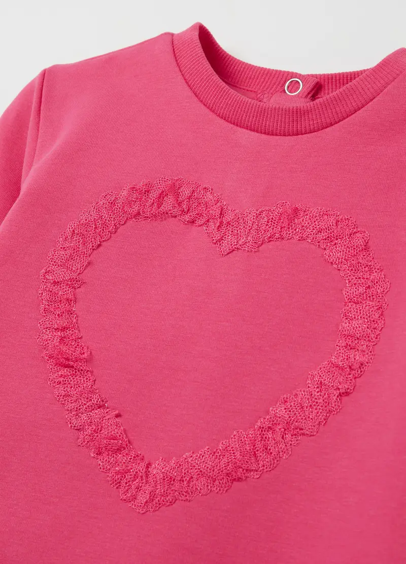 Felpa In French Terry Con Cuore In Tulle, Bambina, Rosa miniatura 3