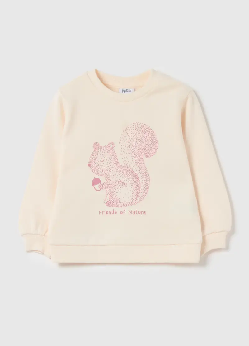 Felpa In French Terry Con Stampa, Bambina, Beige