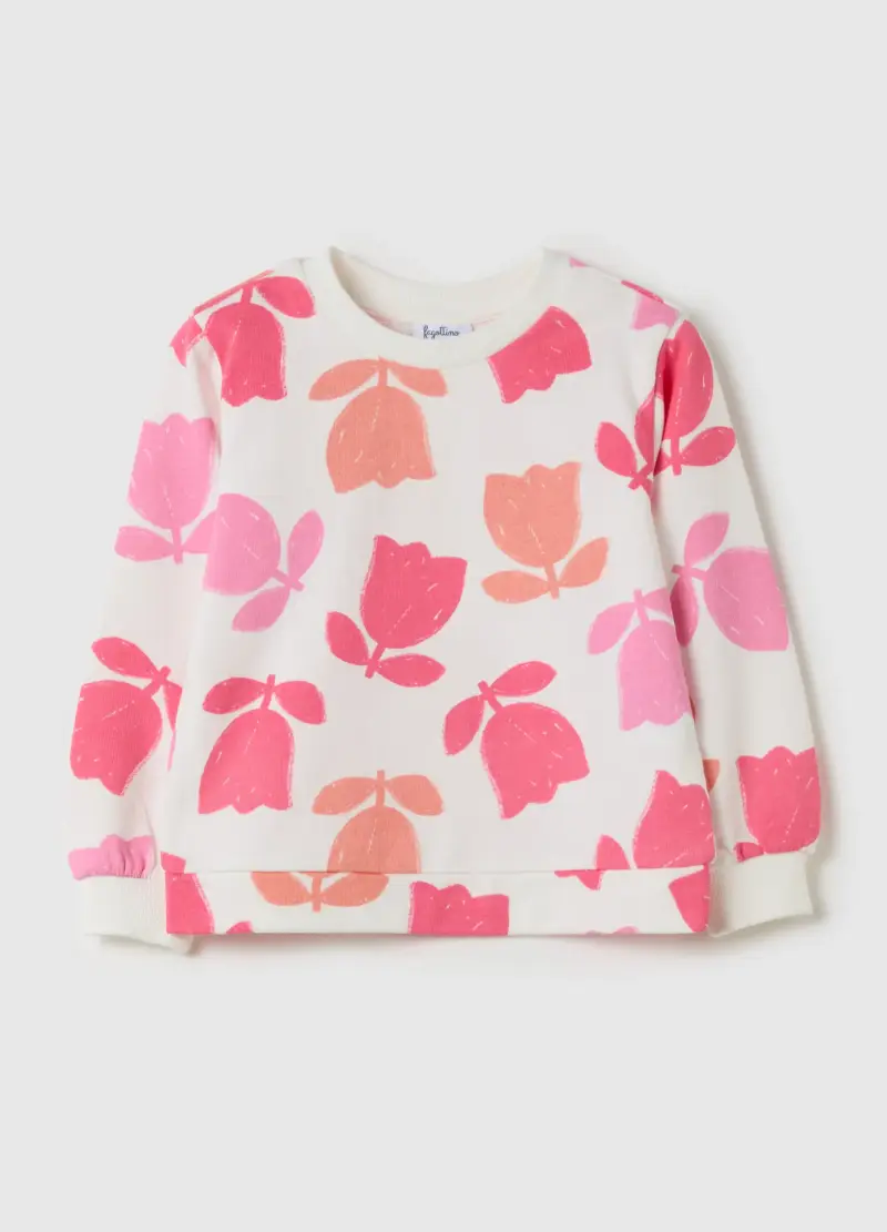 Felpa In French Terry Con Stampa, Bambina, Bianco