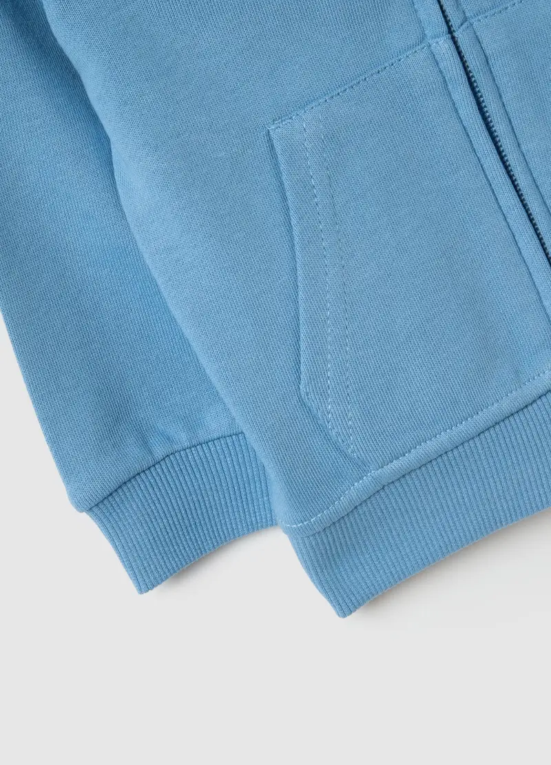 Felpa In Puro Cotone Azzurra Da Bimbo Regular Fit Con Cappuccio E Zip, Bambino, Azzurro miniatura 3