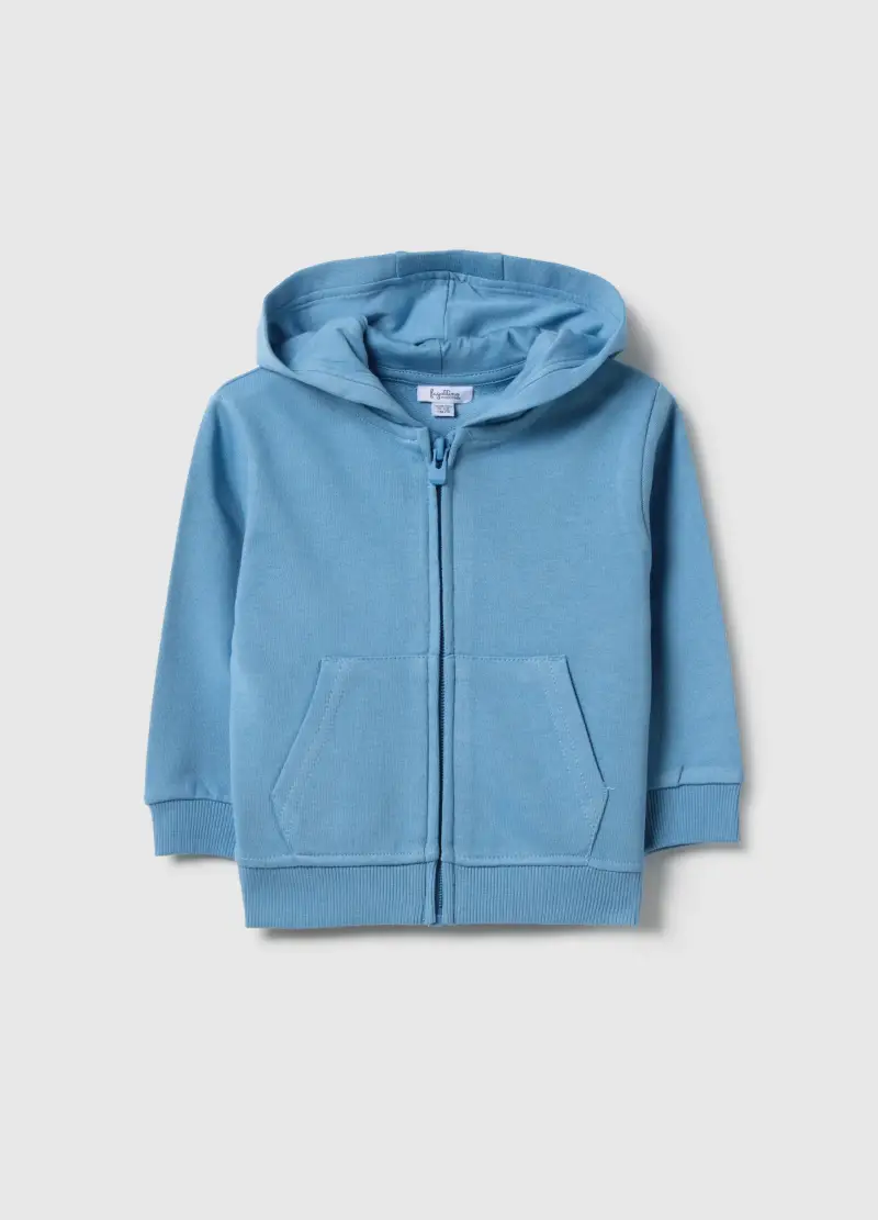 Felpa In Puro Cotone Azzurra Da Bimbo Regular Fit Con Cappuccio E Zip, Bambino, Azzurro