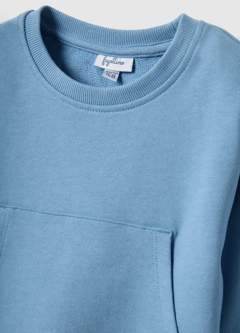 Felpa In Puro Cotone Azzurra Per Bimbo Regular Fit Con Tasca, Bambino, Azzurro miniatura 3