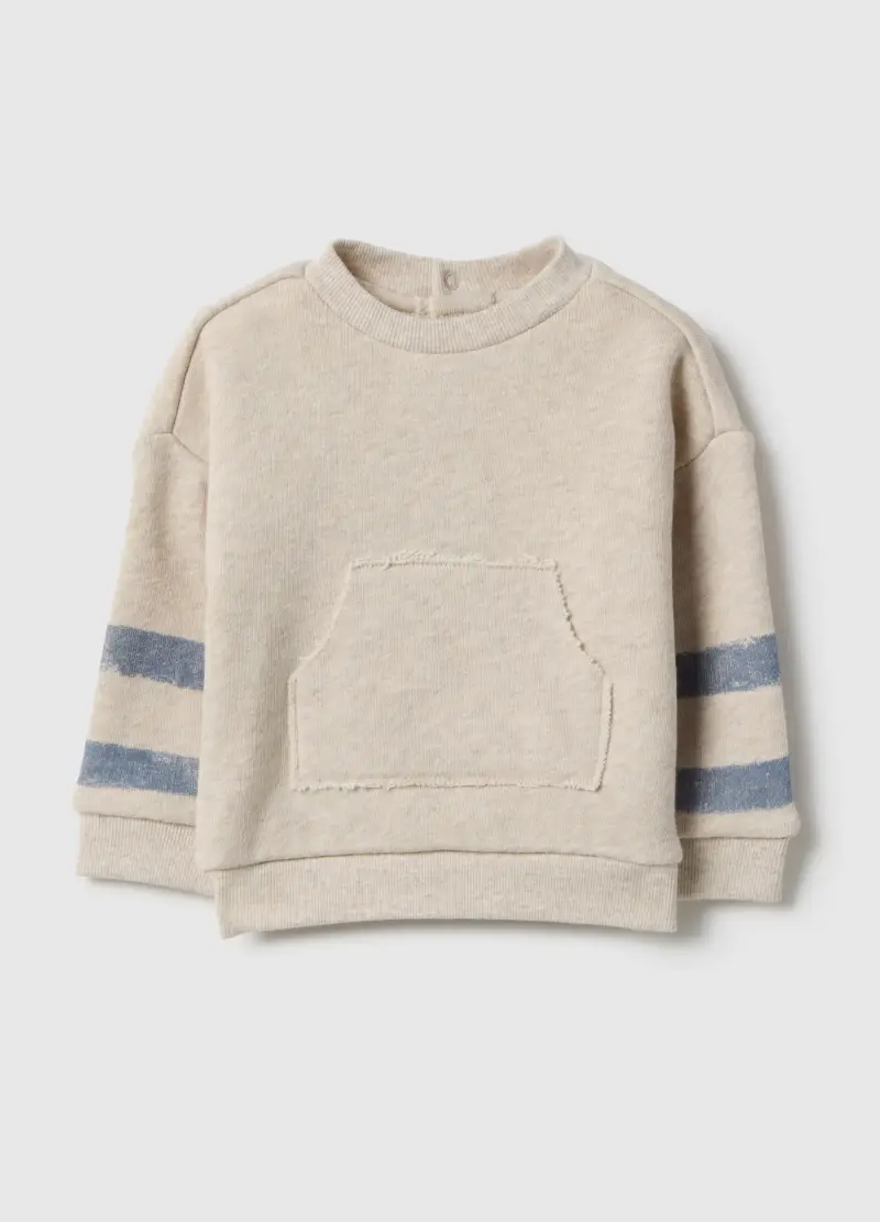 Felpa In Puro Cotone Beige Da Neonato Regular Fit Con Righe, Beige