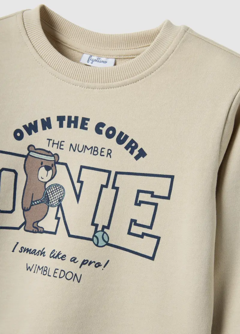 Felpa In Puro Cotone Beige Regular Fit Con Stampa Per Bimbo, Bambino, Beige miniatura 3