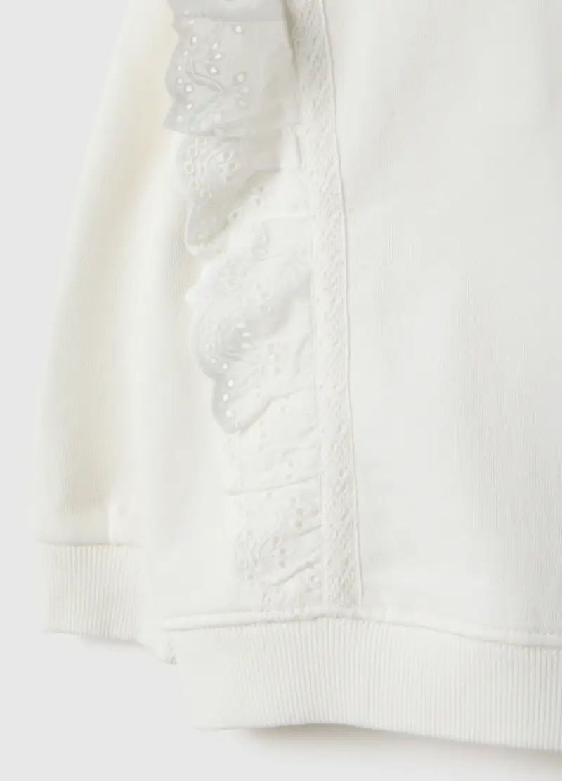 Felpa In Puro Cotone Bianca Regular Fit Con Volant Per Bimba, Bambina, Bianco miniatura 3