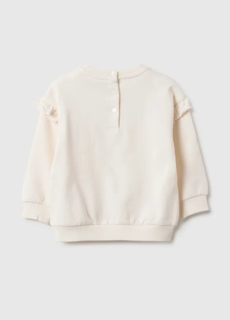 Felpa In Puro Cotone Bianca Regular Fit Con Volant Per Bimba, Bambina, Bianco miniatura 2