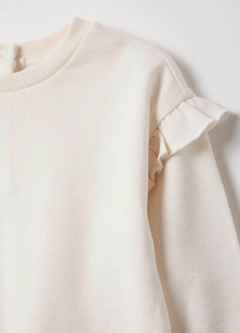 Felpa In Puro Cotone Bianca Regular Fit Con Volant Per Bimba, Bambina, Bianco miniatura 3