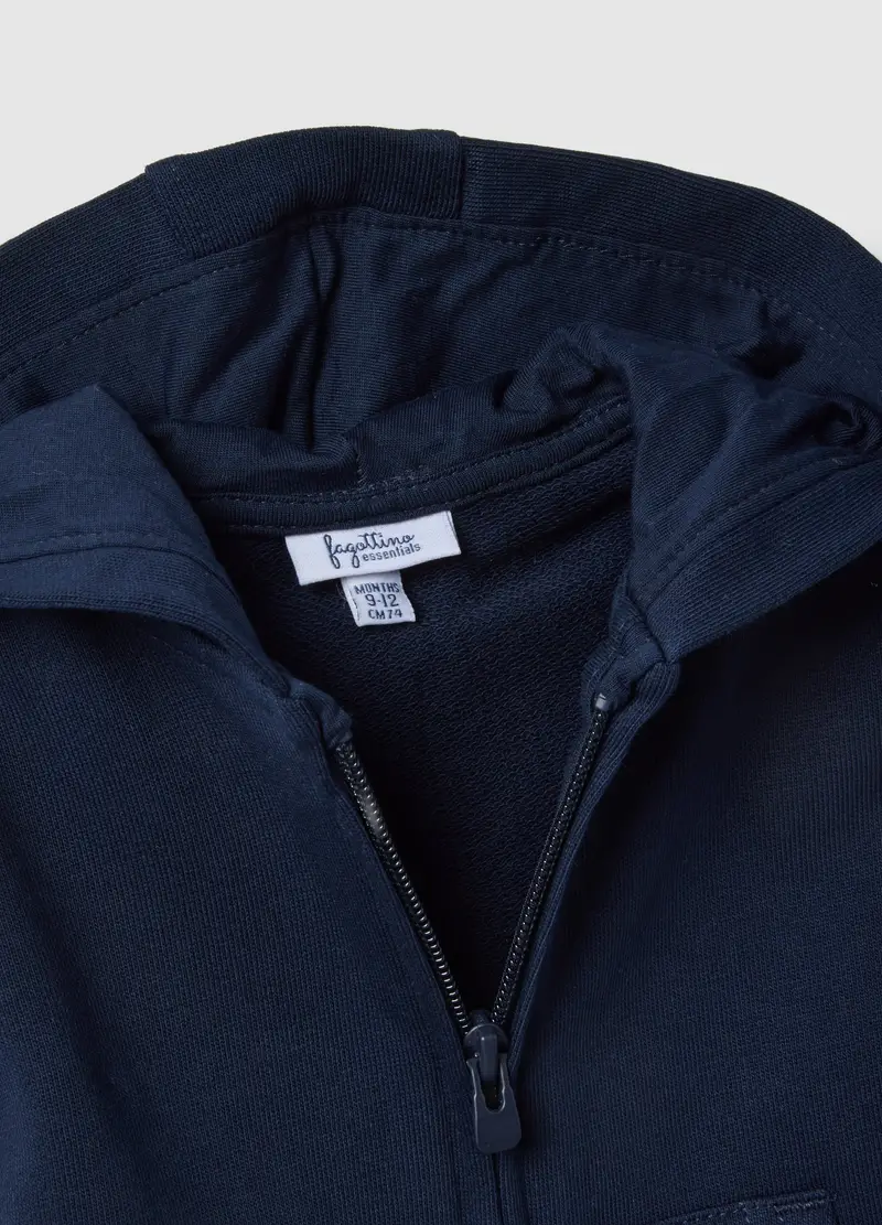 Felpa In Puro Cotone Blu Da Bimbo Regular Fit Con Cappuccio E Zip, Bambino, Blu miniatura 3