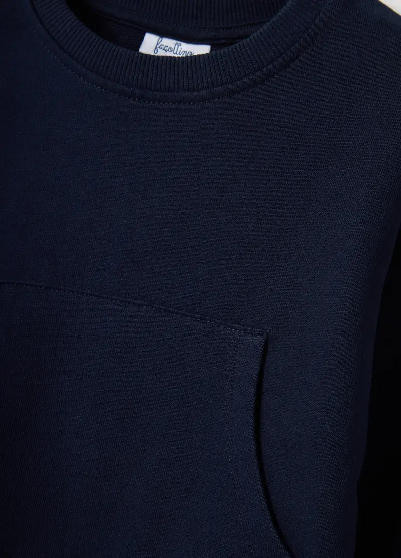 Felpa In Puro Cotone Blu Per Bimbo Regular Fit Con Tasca, Bambino, Blu miniatura 3