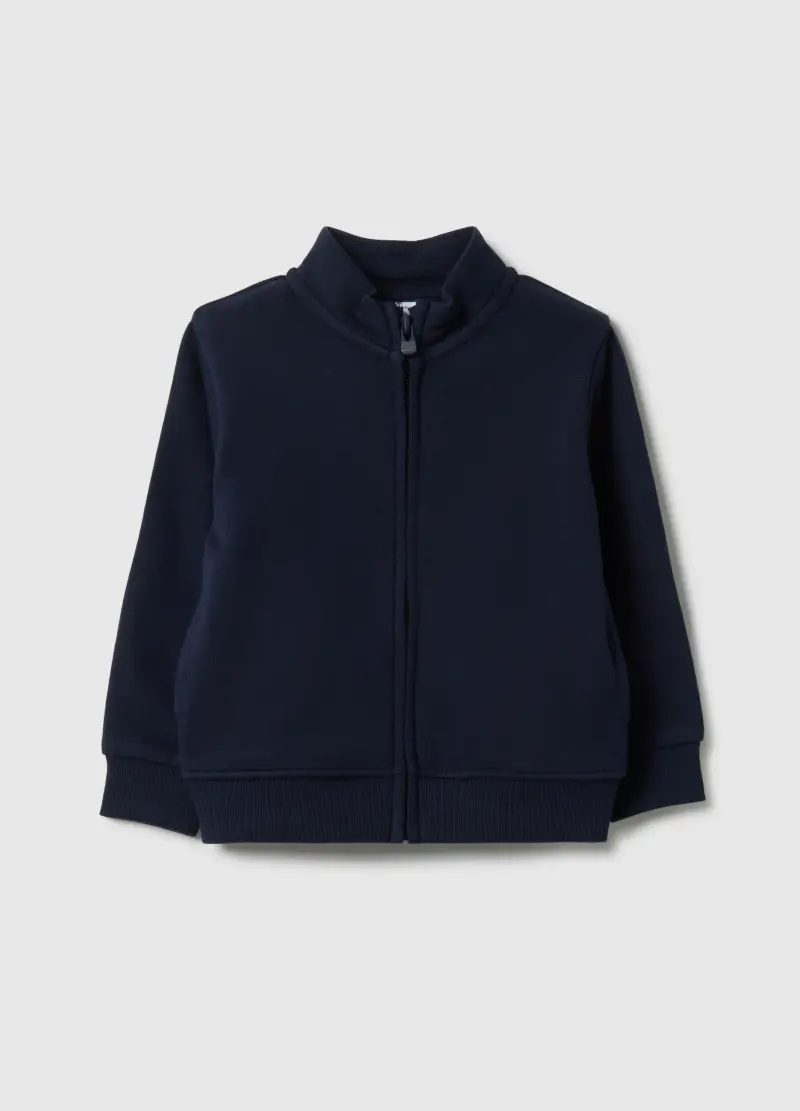 Felpa In Puro Cotone Blu Per Bimbo Regular Fit Con Zip, Bambino, Blu