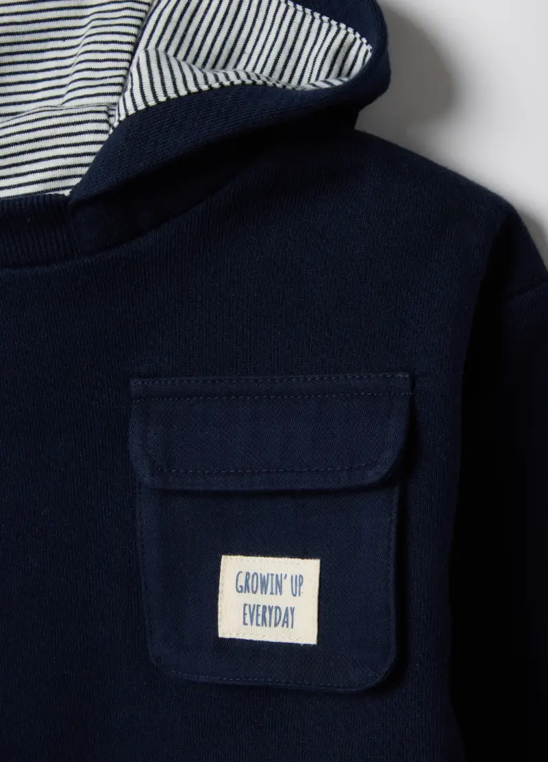 Felpa In Puro Cotone Blu Regular Fit Con Cappuccio Per Bimbo, Bambino, Blu miniatura 3