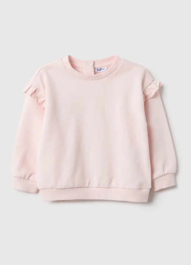 Felpa In Puro Cotone Rosa Regular Fit Con Volant Per Bimba, Bambina, Rosa