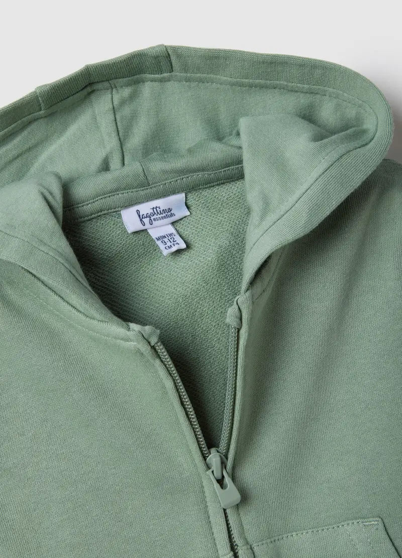Felpa In Puro Cotone Verde Da Bimbo Regular Fit Con Cappuccio E Zip, Bambino, Verde miniatura 3