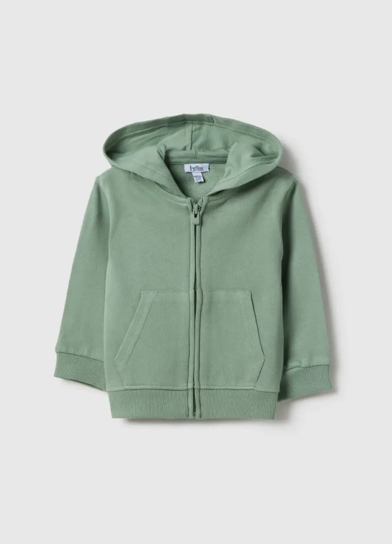 Felpa In Puro Cotone Verde Da Bimbo Regular Fit Con Cappuccio E Zip, Bambino, Verde