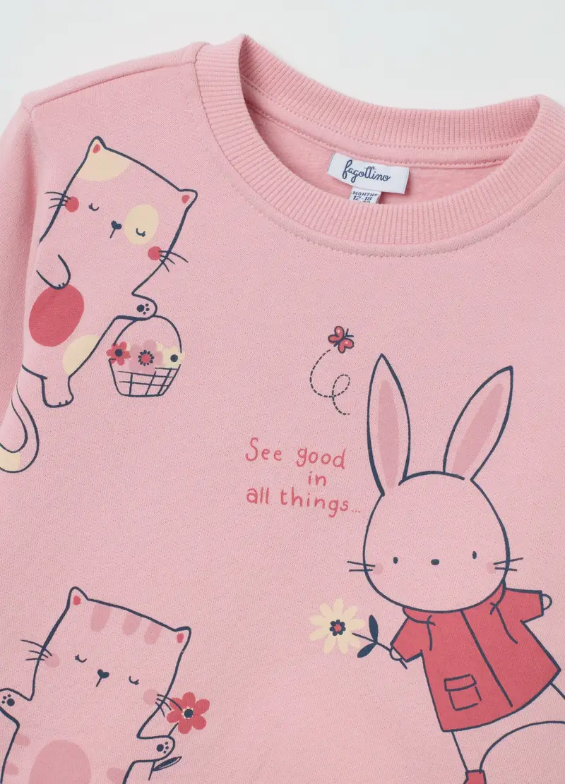 Felpa Rosa In Cotone Con Stampe Divertenti, Bambina, Rosa miniatura 3