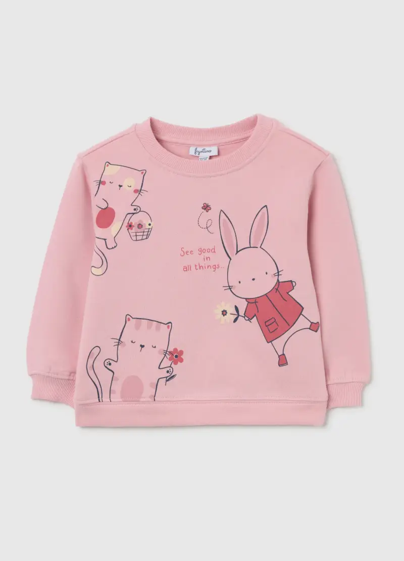 Felpa Rosa In Cotone Con Stampe Divertenti, Bambina, Rosa
