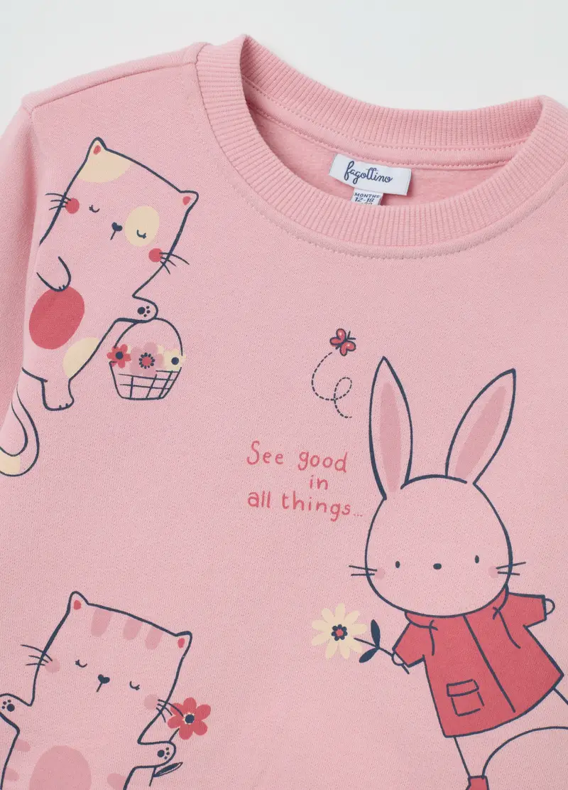 Felpa Rosa In Cotone Con Stampe Divertenti, Bambina, Rosa miniatura 3