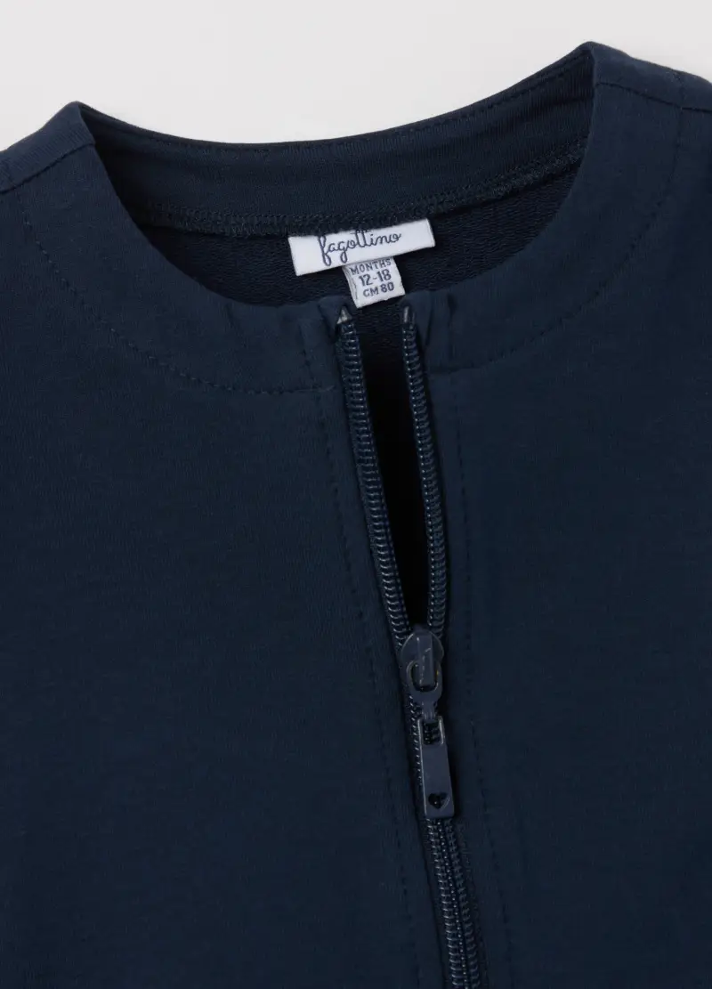 Full-zip In French Terry Con Applicazione Sangallo, Bambina, Blu miniatura 3