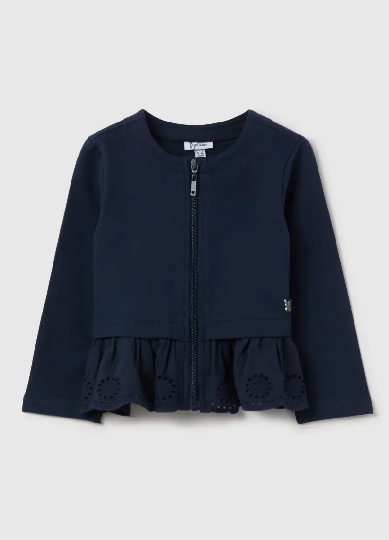 Full-zip In French Terry Con Applicazione Sangallo, Bambina, Blu