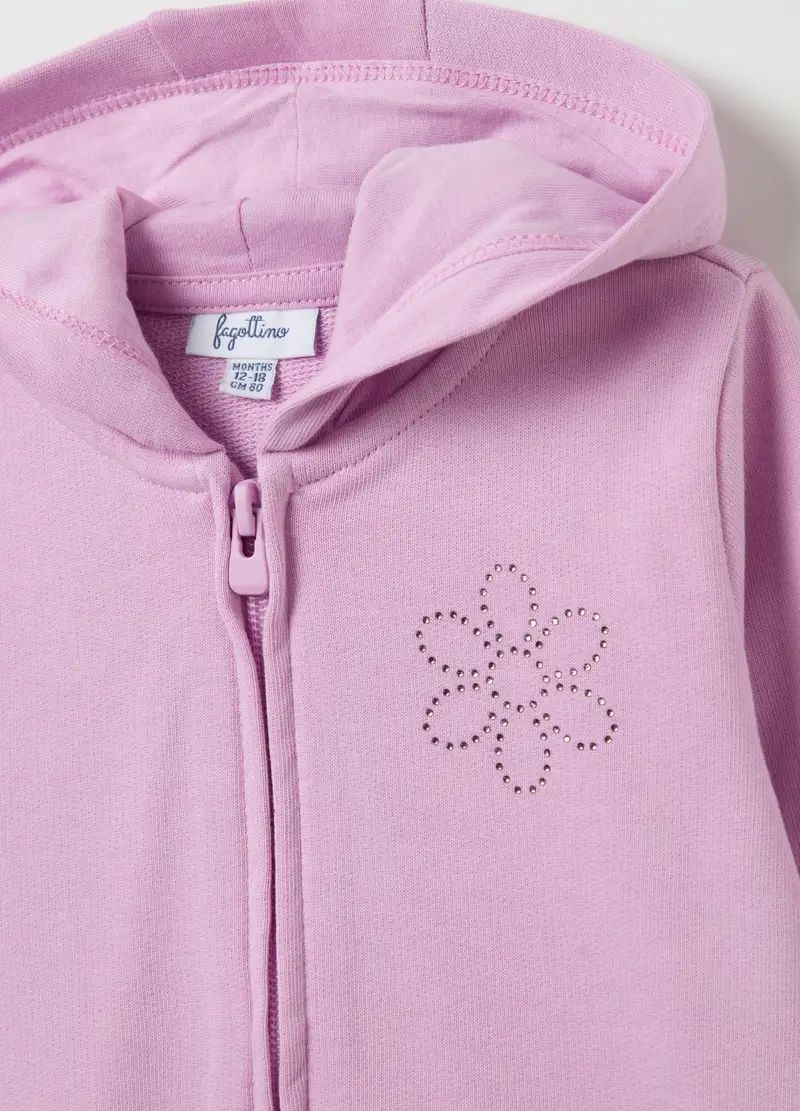 Full-zip In French Terry Con Cappuccio E Strass, Bambina, Viola miniatura 3